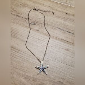 L&Co Starfish Rhinestone Necklace White Blue Silver 16 3 In Extension Nautical